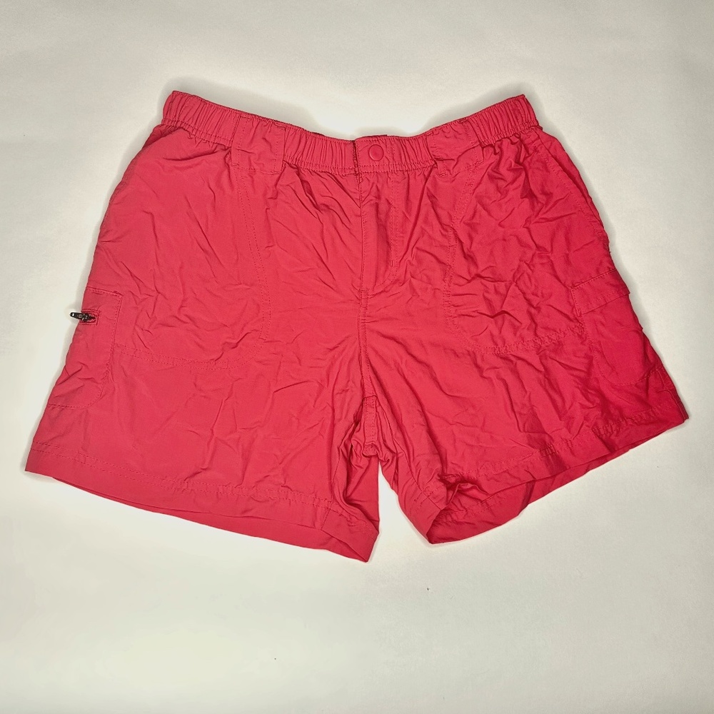 Columbia Red Stretch Waist Hiking Athletic Shorts, Zipper Pocket, Wicking Medium